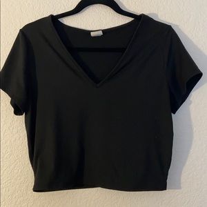 Cropped Soft Black V-Neck Tee
